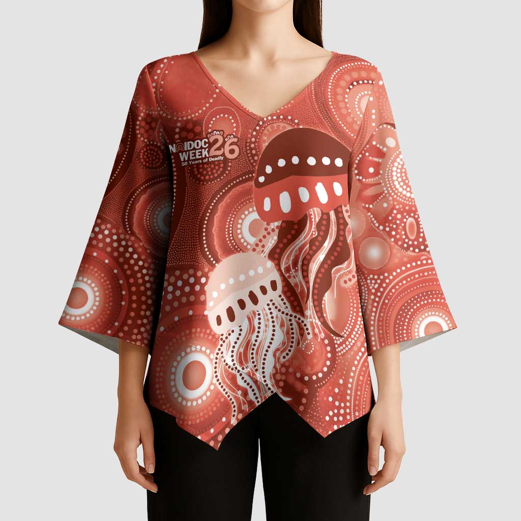 NAIDOC Deadly 50 Years Kimono Sleeve Blouse Jellyfish Aboriginal Culture Inspired Red