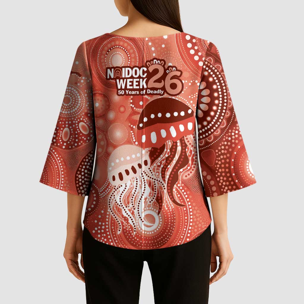 NAIDOC Deadly 50 Years Kimono Sleeve Blouse Jellyfish Aboriginal Culture Inspired Red