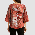 NAIDOC Deadly 50 Years Kimono Sleeve Blouse Jellyfish Aboriginal Culture Inspired Red