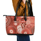NAIDOC Deadly 50 Years Leather Tote Bag Jellyfish Aboriginal Culture Inspired Red