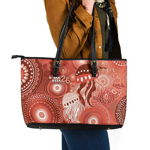 NAIDOC Deadly 50 Years Leather Tote Bag Jellyfish Aboriginal Culture Inspired Red
