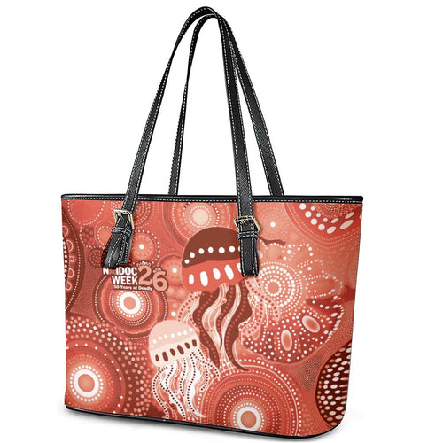 NAIDOC Deadly 50 Years Leather Tote Bag Jellyfish Aboriginal Culture Inspired Red