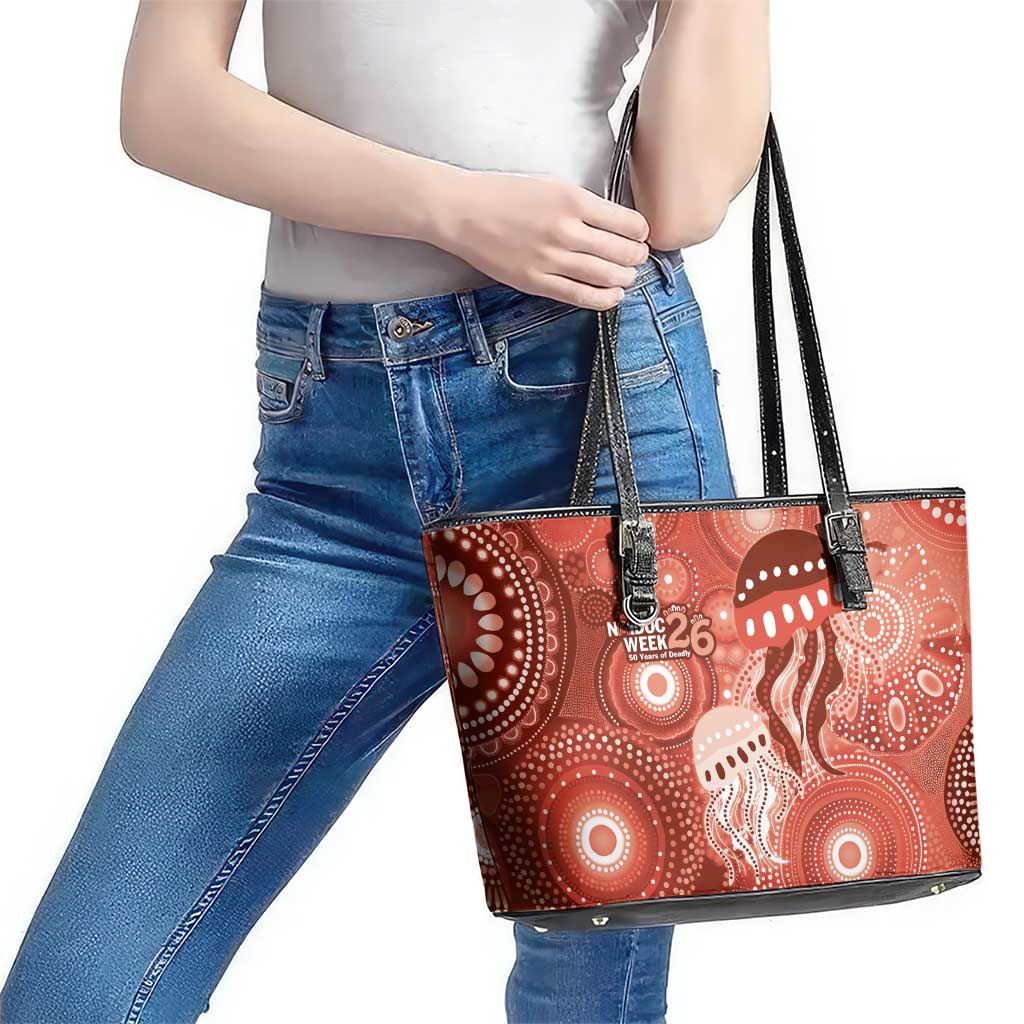NAIDOC Deadly 50 Years Leather Tote Bag Jellyfish Aboriginal Culture Inspired Red