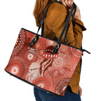 NAIDOC Deadly 50 Years Leather Tote Bag Jellyfish Aboriginal Culture Inspired Red