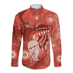 NAIDOC Deadly 50 Years Long Sleeve Button Shirt Jellyfish Aboriginal Culture Inspired Red