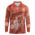 NAIDOC Deadly 50 Years Long Sleeve Polo Shirt Jellyfish Aboriginal Culture Inspired Red