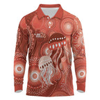 NAIDOC Deadly 50 Years Long Sleeve Polo Shirt Jellyfish Aboriginal Culture Inspired Red