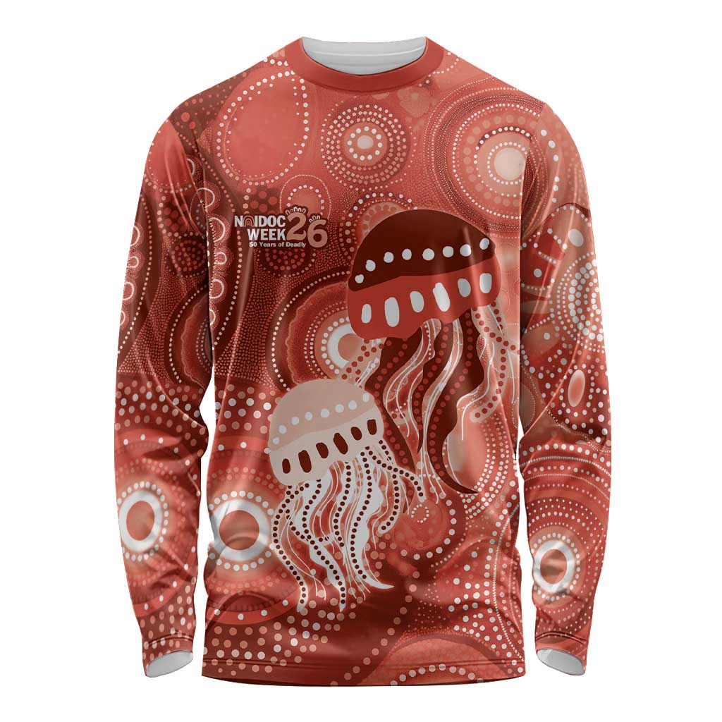 NAIDOC Deadly 50 Years Long Sleeve Shirt Jellyfish Aboriginal Culture Inspired Red