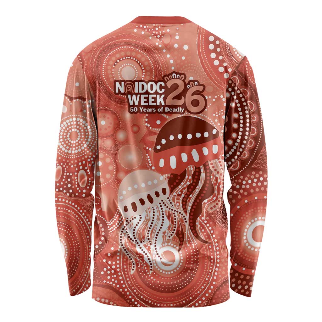 NAIDOC Deadly 50 Years Long Sleeve Shirt Jellyfish Aboriginal Culture Inspired Red