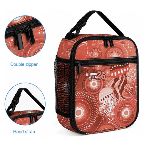 NAIDOC Deadly 50 Years Lunch Bag Jellyfish Aboriginal Culture Inspired Red