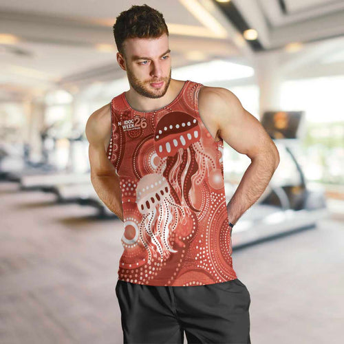 NAIDOC Deadly 50 Years Men Tank Top Jellyfish Aboriginal Culture Inspired Red