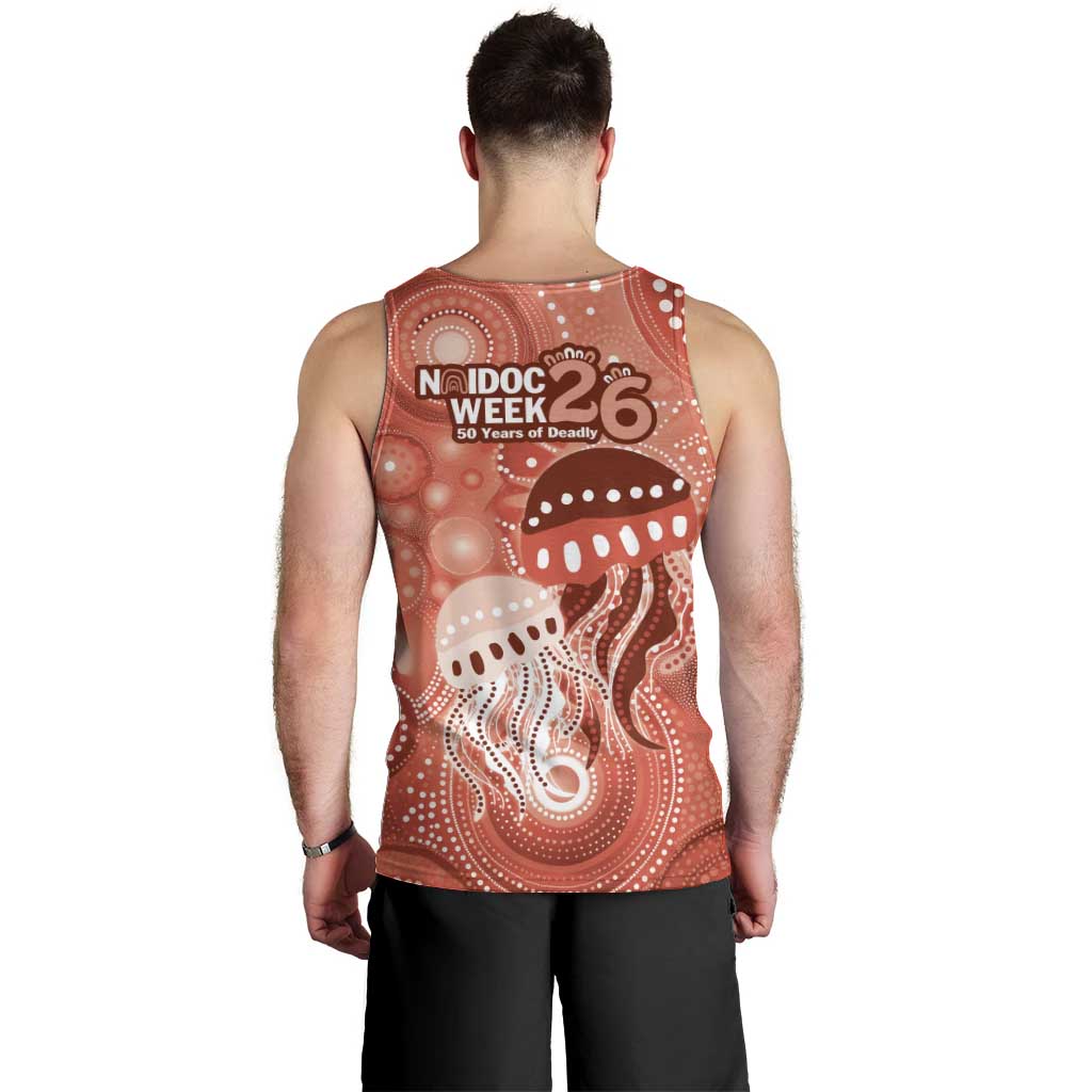 NAIDOC Deadly 50 Years Men Tank Top Jellyfish Aboriginal Culture Inspired Red