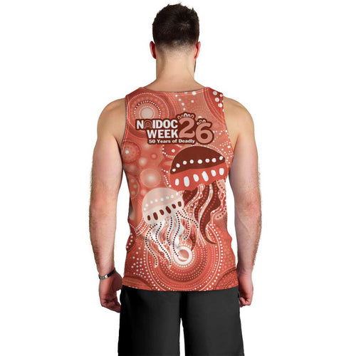 NAIDOC Deadly 50 Years Men Tank Top Jellyfish Aboriginal Culture Inspired Red