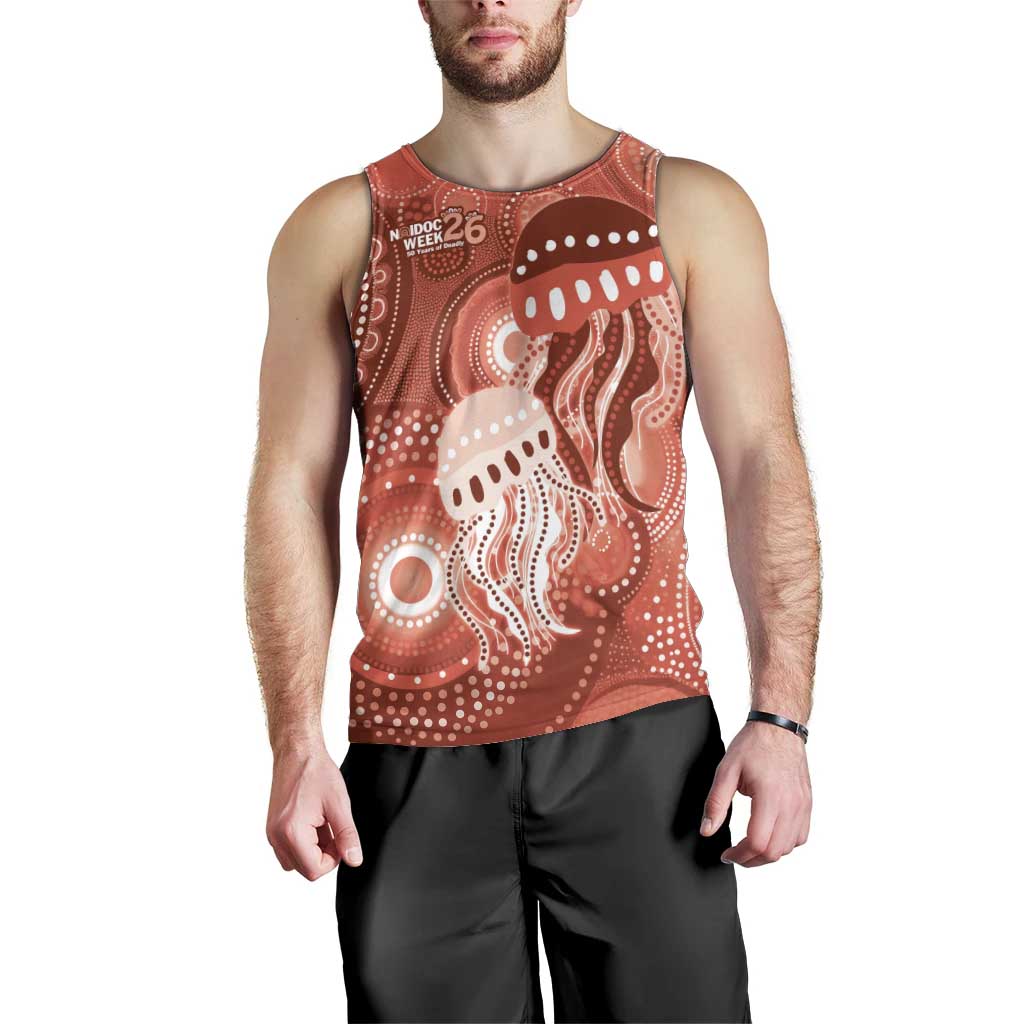 NAIDOC Deadly 50 Years Men Tank Top Jellyfish Aboriginal Culture Inspired Red