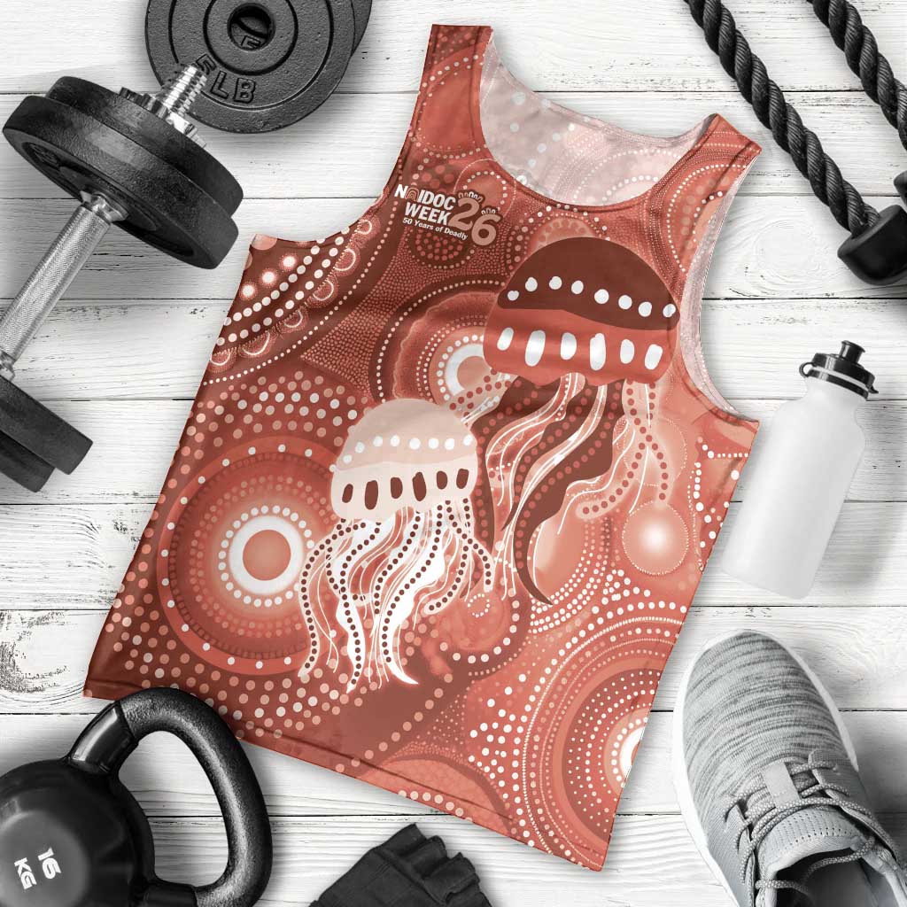 NAIDOC Deadly 50 Years Men Tank Top Jellyfish Aboriginal Culture Inspired Red