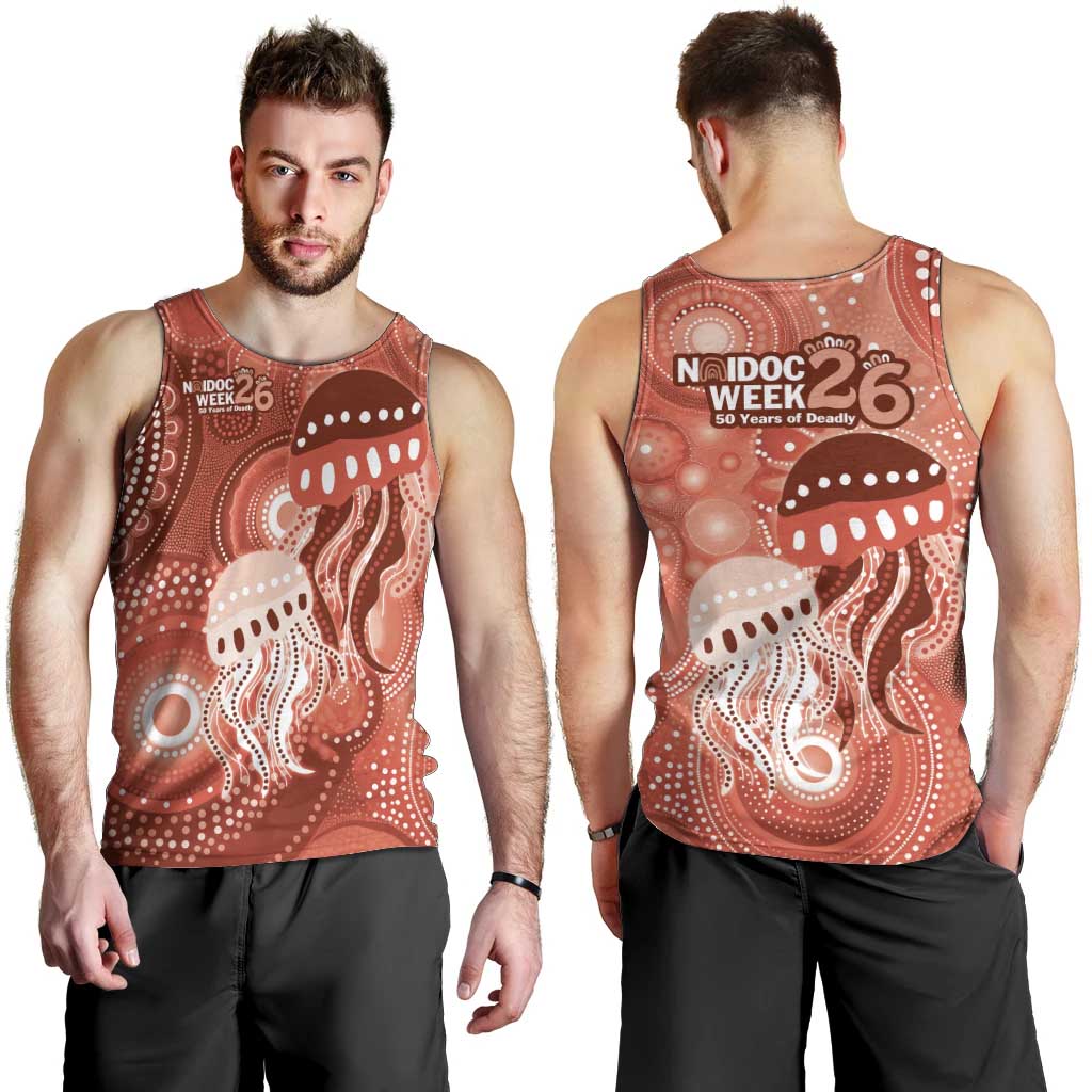 NAIDOC Deadly 50 Years Men Tank Top Jellyfish Aboriginal Culture Inspired Red