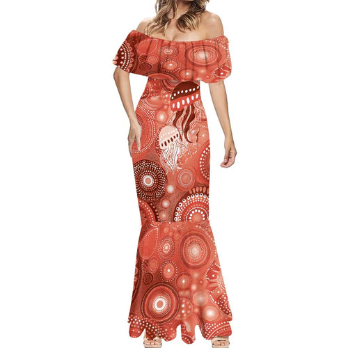 NAIDOC Deadly 50 Years Mermaid Dress Jellyfish Aboriginal Culture Inspired Red