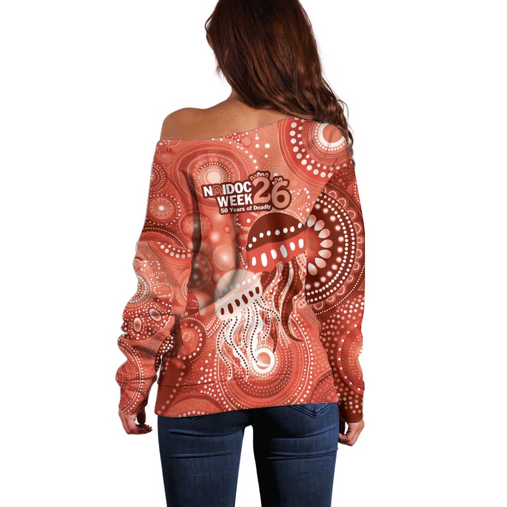 NAIDOC Deadly 50 Years Off Shoulder Sweater Jellyfish Aboriginal Culture Inspired Red