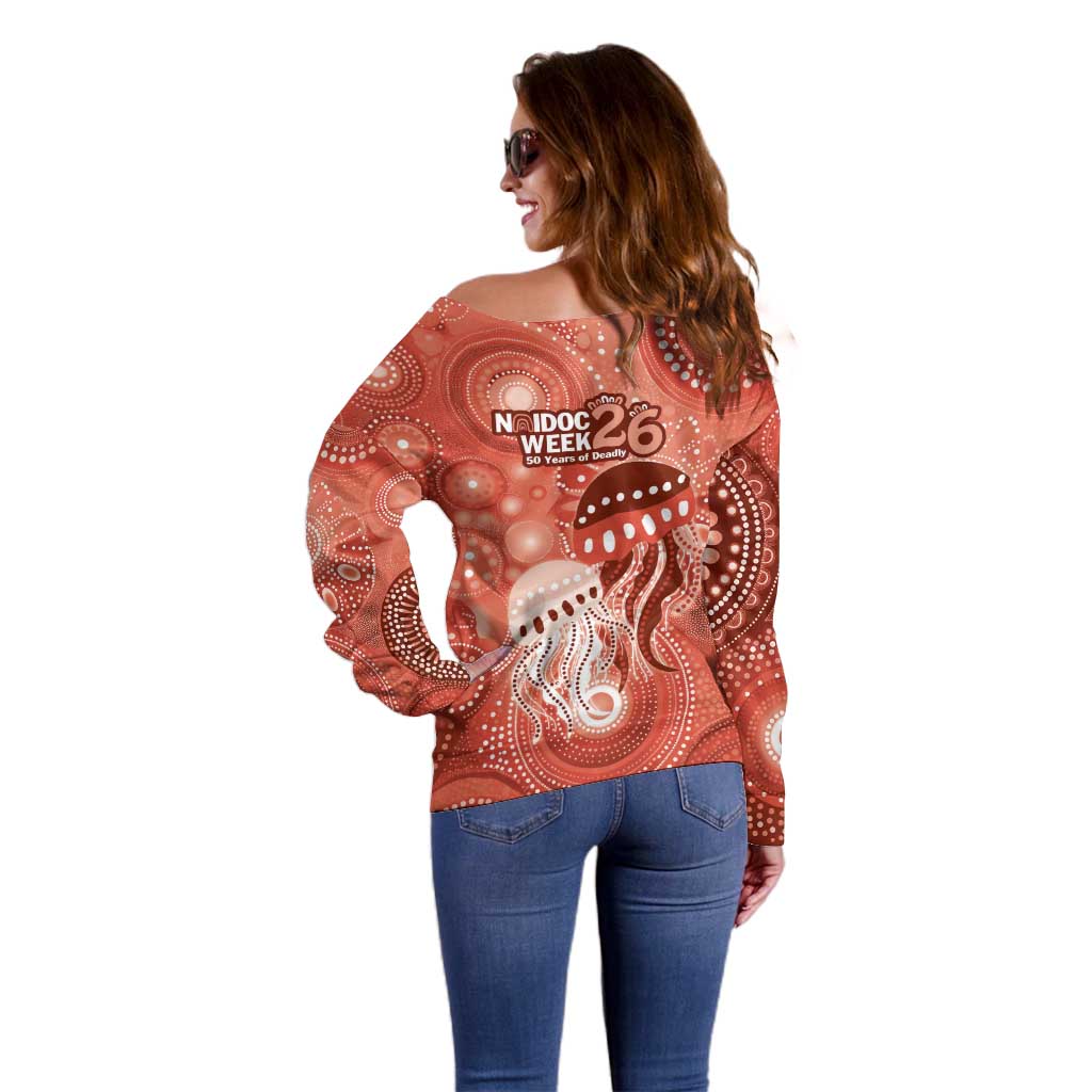 NAIDOC Deadly 50 Years Off Shoulder Sweater Jellyfish Aboriginal Culture Inspired Red