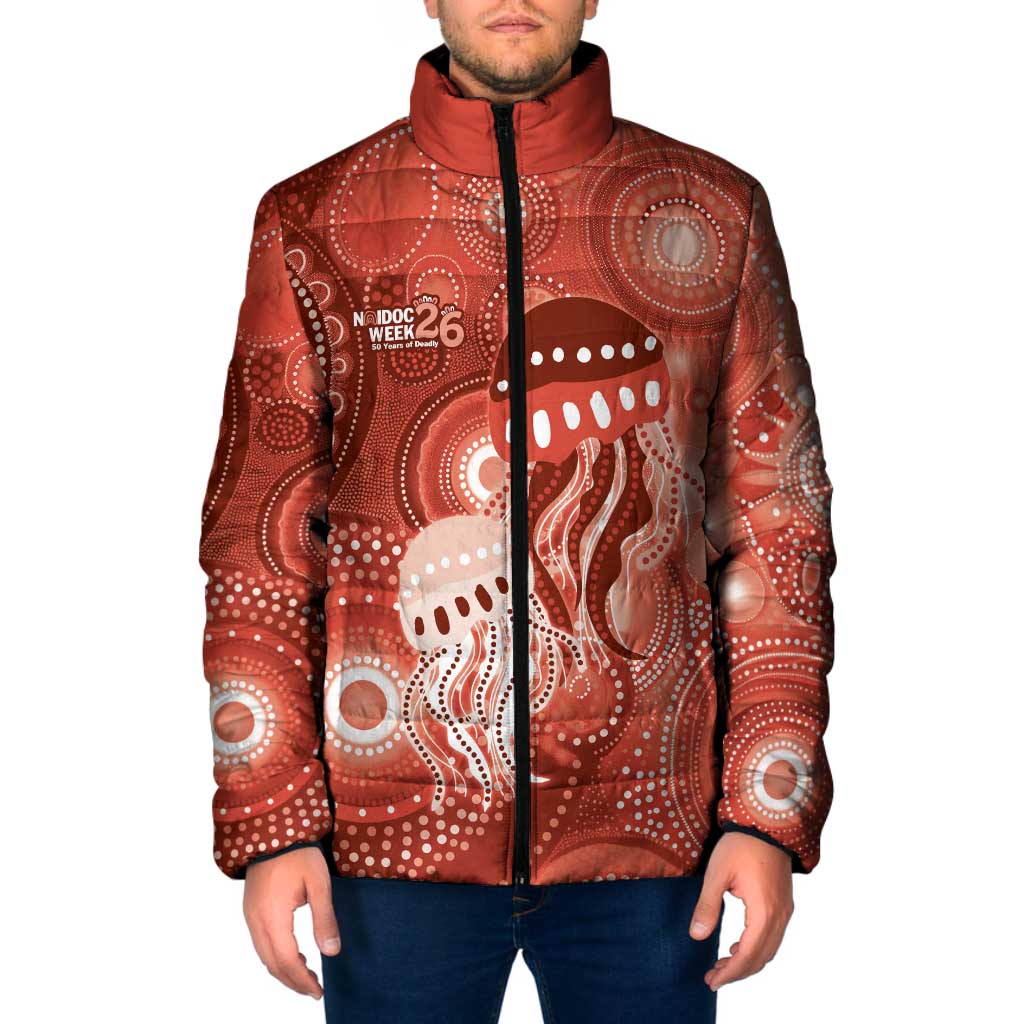 NAIDOC Deadly 50 Years Padded Jacket Jellyfish Aboriginal Culture Inspired Red