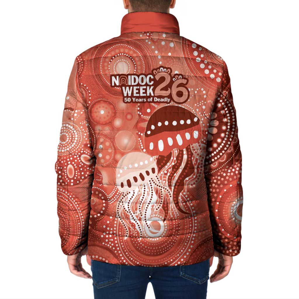 NAIDOC Deadly 50 Years Padded Jacket Jellyfish Aboriginal Culture Inspired Red