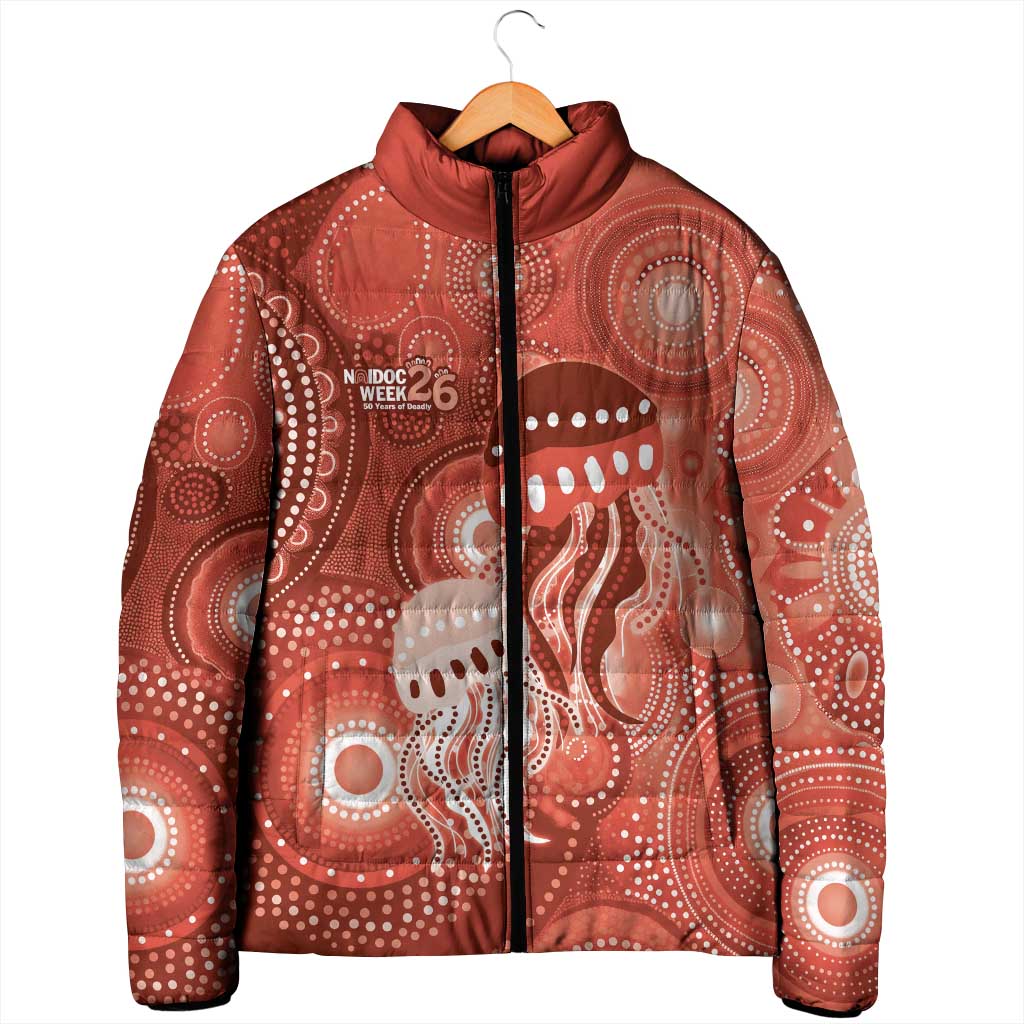 NAIDOC Deadly 50 Years Padded Jacket Jellyfish Aboriginal Culture Inspired Red