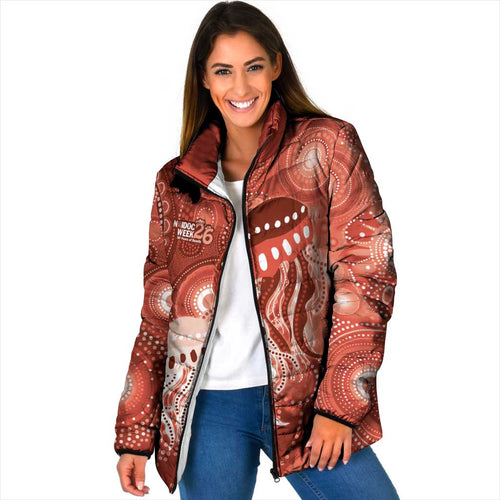 NAIDOC Deadly 50 Years Padded Jacket Jellyfish Aboriginal Culture Inspired Red