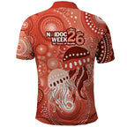 NAIDOC Deadly 50 Years Polo Shirt Jellyfish Aboriginal Culture Inspired Red