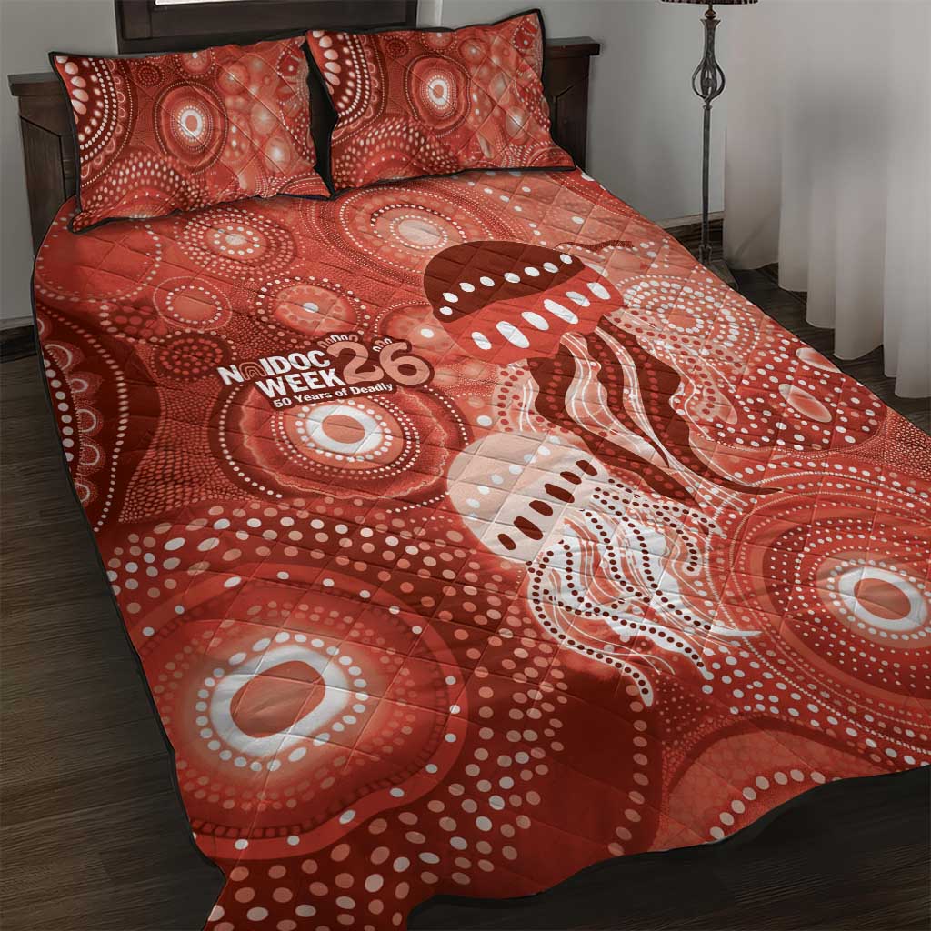 NAIDOC Deadly 50 Years Quilt Bed Set Jellyfish Aboriginal Culture Inspired Red