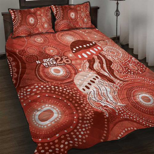 NAIDOC Deadly 50 Years Quilt Bed Set Jellyfish Aboriginal Culture Inspired Red