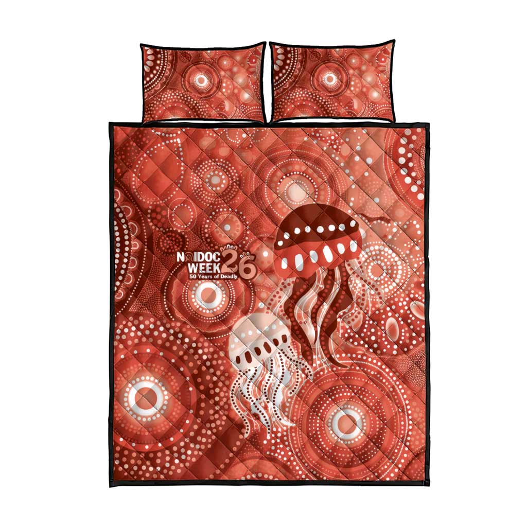 NAIDOC Deadly 50 Years Quilt Bed Set Jellyfish Aboriginal Culture Inspired Red