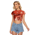 NAIDOC Deadly 50 Years Raglan Cropped T Shirt Jellyfish Aboriginal Culture Inspired Red