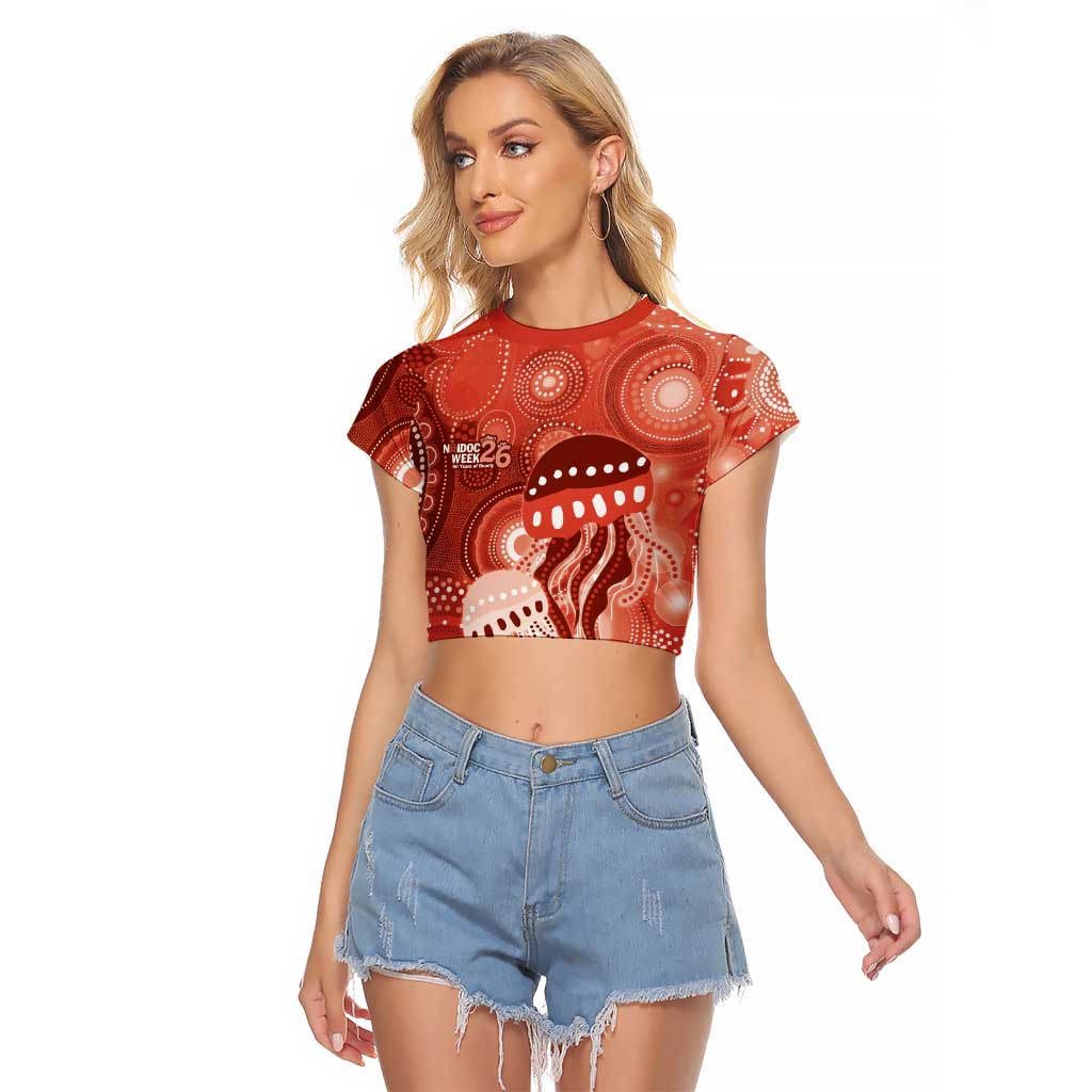 NAIDOC Deadly 50 Years Raglan Cropped T Shirt Jellyfish Aboriginal Culture Inspired Red