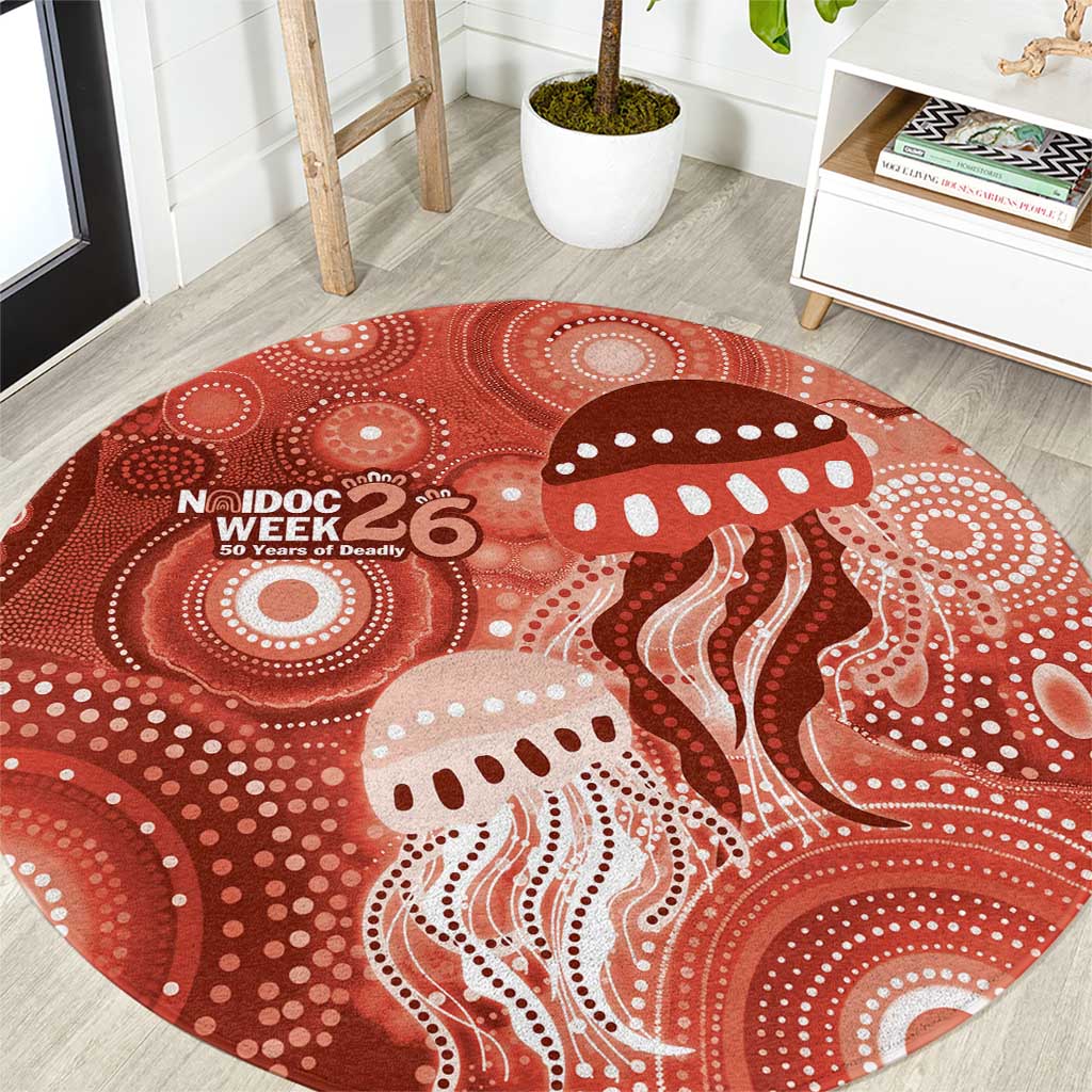 NAIDOC Deadly 50 Years Round Carpet Jellyfish Aboriginal Culture Inspired Red