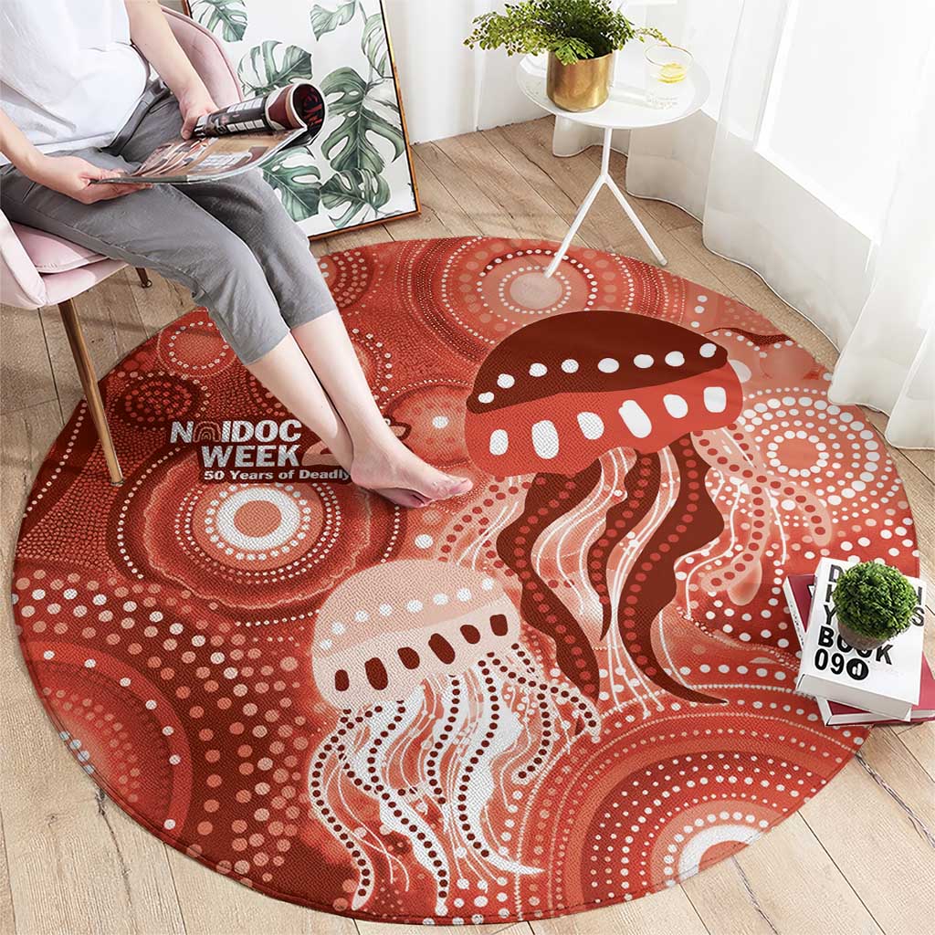 NAIDOC Deadly 50 Years Round Carpet Jellyfish Aboriginal Culture Inspired Red