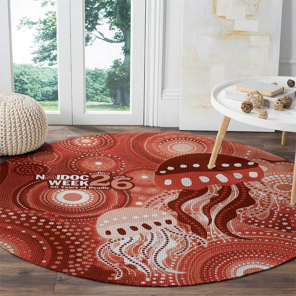 NAIDOC Deadly 50 Years Round Carpet Jellyfish Aboriginal Culture Inspired Red