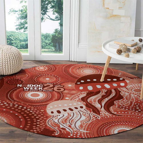 NAIDOC Deadly 50 Years Round Carpet Jellyfish Aboriginal Culture Inspired Red