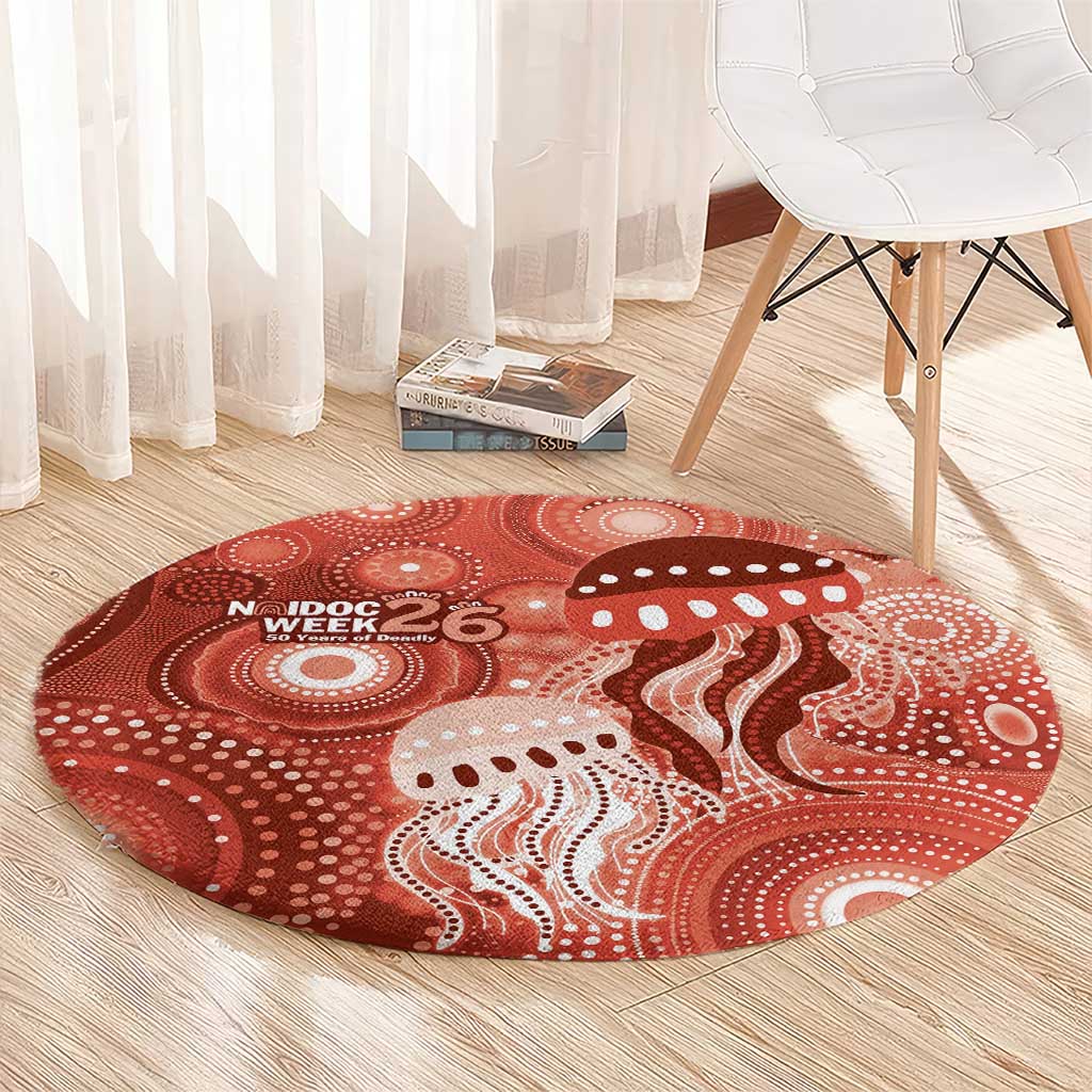 NAIDOC Deadly 50 Years Round Carpet Jellyfish Aboriginal Culture Inspired Red