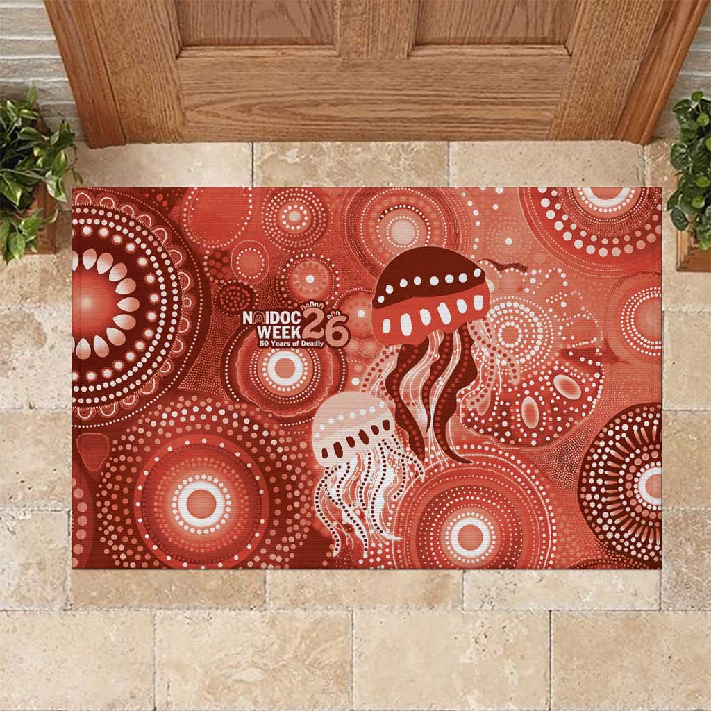 NAIDOC Deadly 50 Years Rubber Doormat Jellyfish Aboriginal Culture Inspired Red