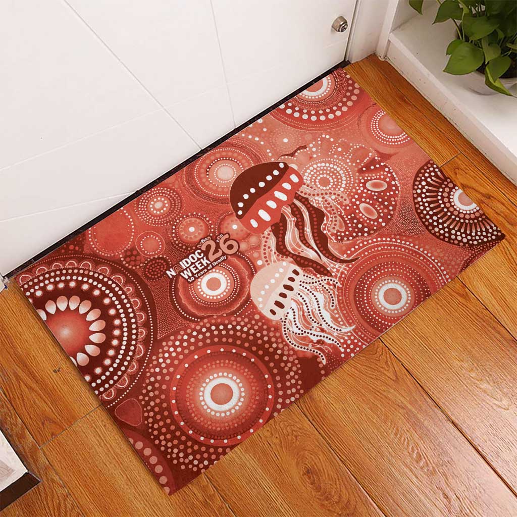 NAIDOC Deadly 50 Years Rubber Doormat Jellyfish Aboriginal Culture Inspired Red