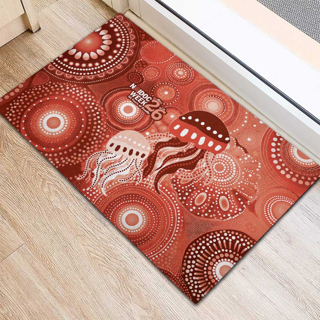 NAIDOC Deadly 50 Years Rubber Doormat Jellyfish Aboriginal Culture Inspired Red