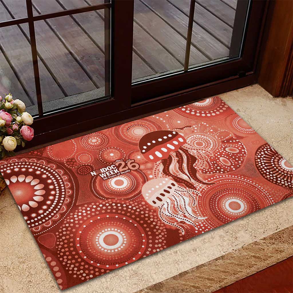 NAIDOC Deadly 50 Years Rubber Doormat Jellyfish Aboriginal Culture Inspired Red