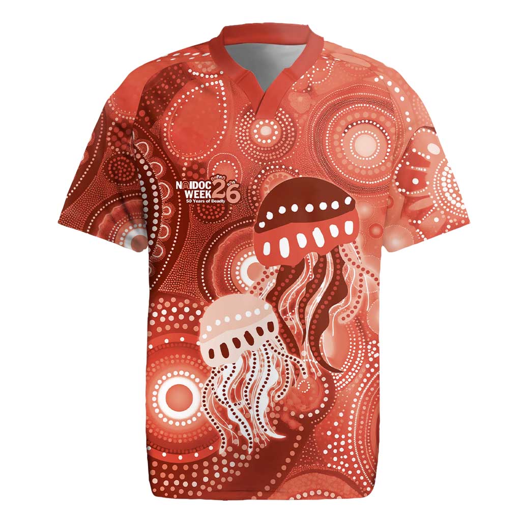 NAIDOC Deadly 50 Years Rugby Jersey Jellyfish Aboriginal Culture Inspired Red