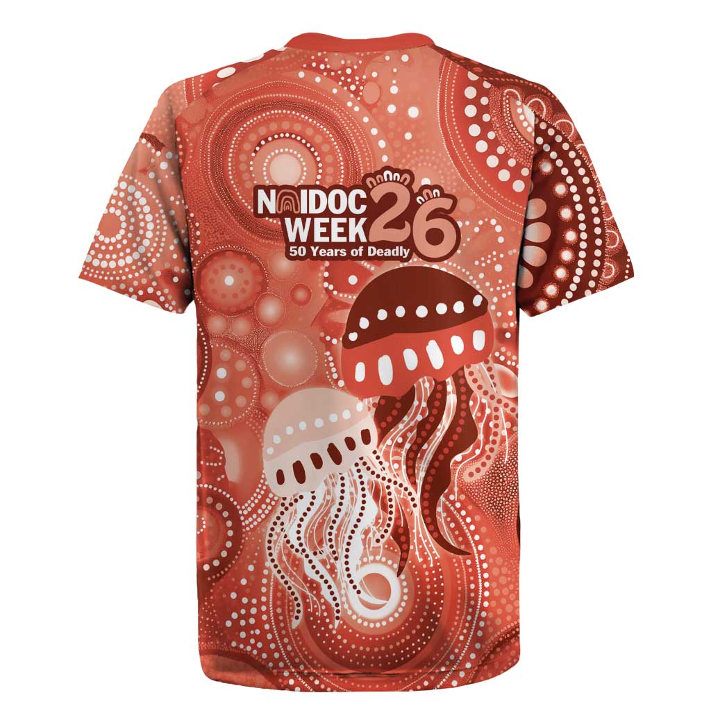 NAIDOC Deadly 50 Years Rugby Jersey Jellyfish Aboriginal Culture Inspired Red