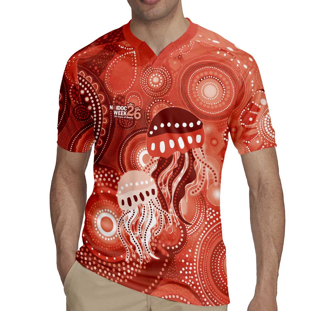 NAIDOC Deadly 50 Years Rugby Jersey Jellyfish Aboriginal Culture Inspired Red
