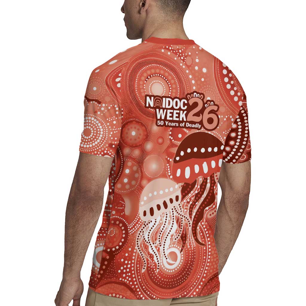 NAIDOC Deadly 50 Years Rugby Jersey Jellyfish Aboriginal Culture Inspired Red