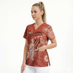 NAIDOC Deadly 50 Years Scrub Top Jellyfish Aboriginal Culture Inspired Red