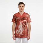 NAIDOC Deadly 50 Years Scrub Top Jellyfish Aboriginal Culture Inspired Red