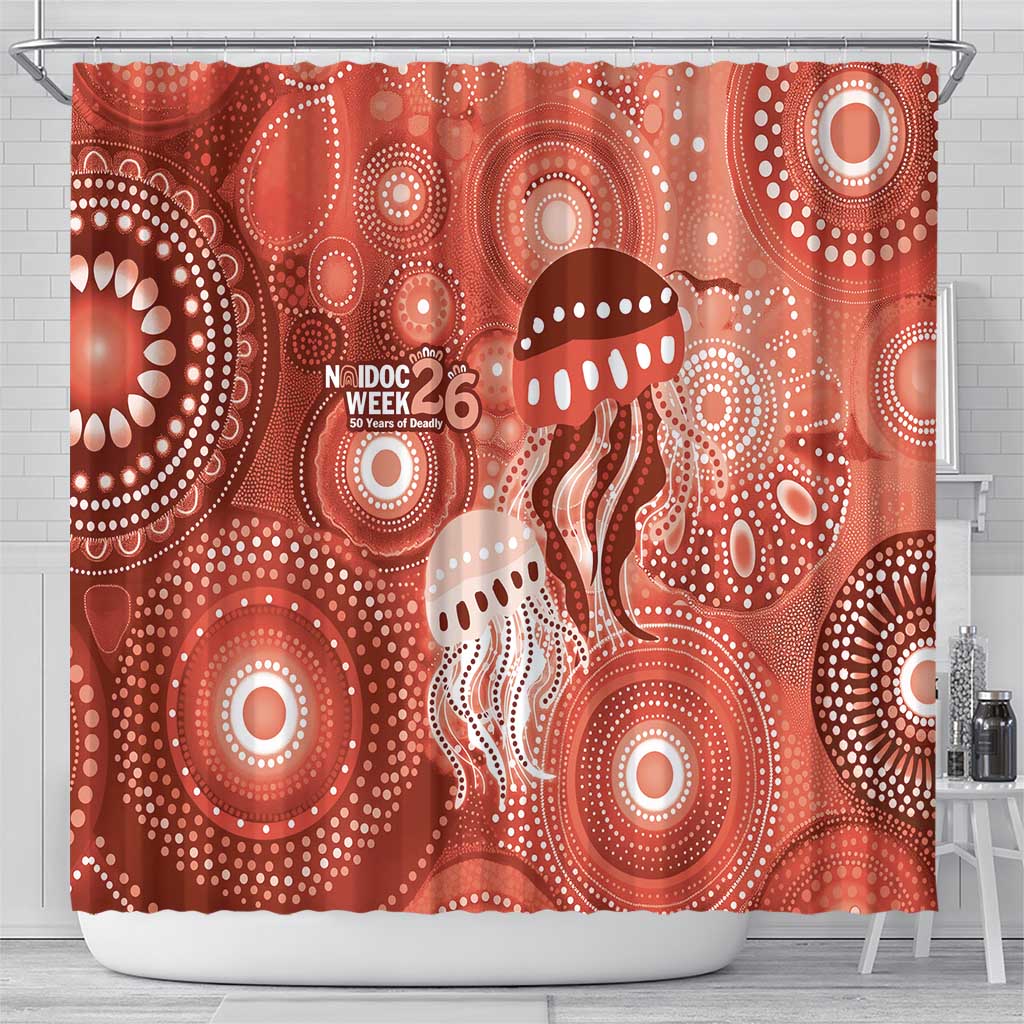 NAIDOC Deadly 50 Years Shower Curtain Jellyfish Aboriginal Culture Inspired Red