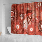 NAIDOC Deadly 50 Years Shower Curtain Jellyfish Aboriginal Culture Inspired Red